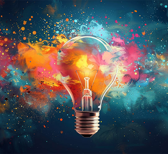 image of a lightbulb with color paint splatter