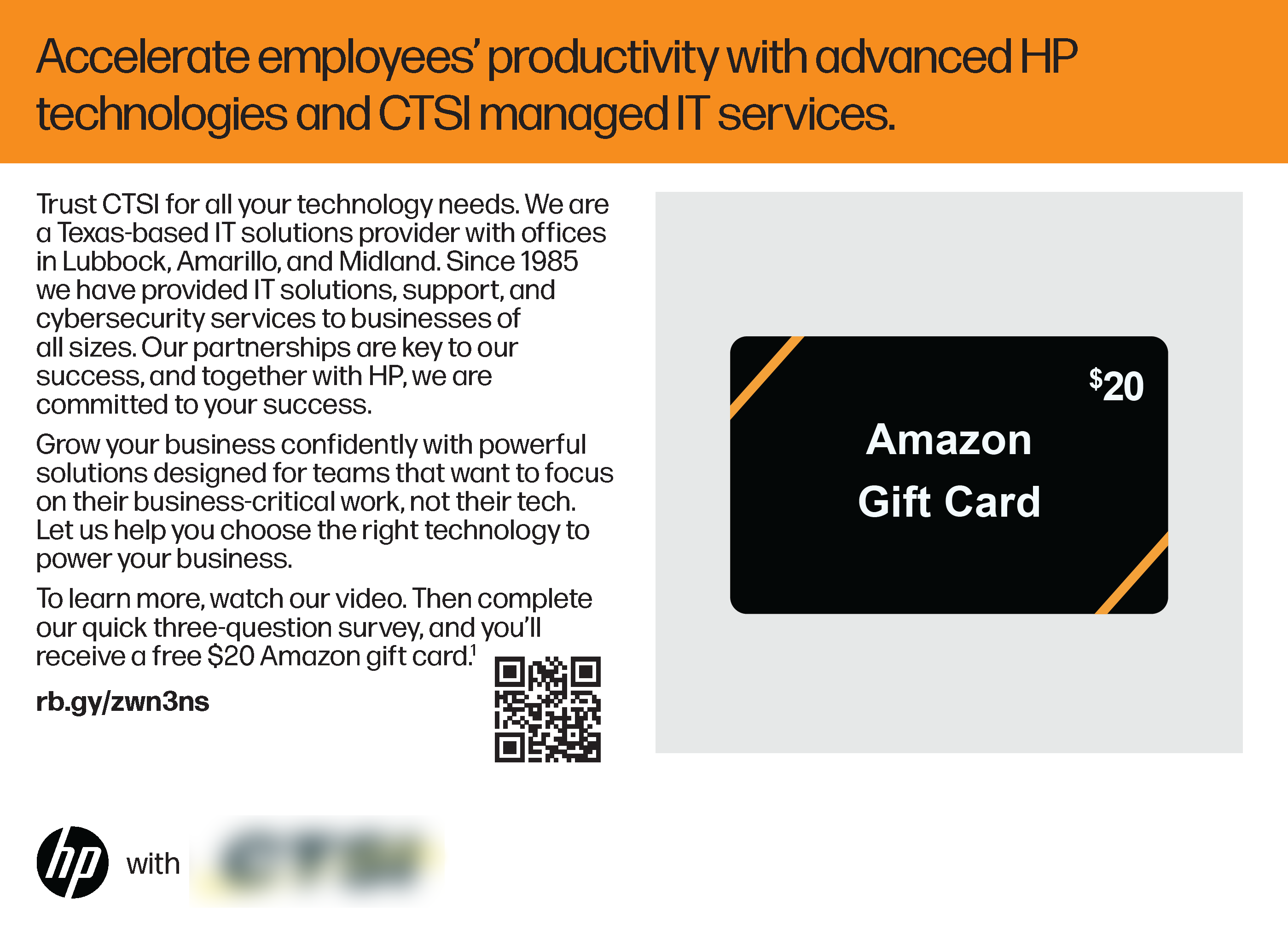 HP video mailer - page 2. Title: Accelerate employees' productivity with advanced HP technologies and CTSI managed IT services.